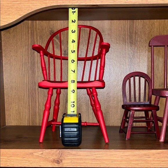 Set of 3 Miniature doll, Red and Burgandy painted Wooden Chairs, 3rd chair sold - Picture 7 of 10